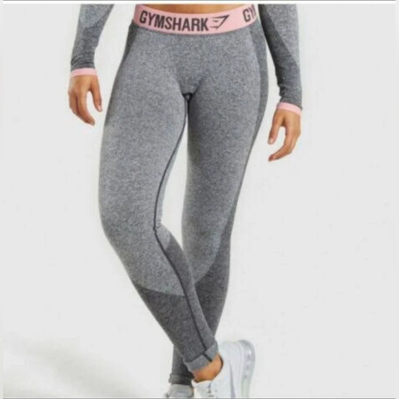 Gymshark Heather Grey Flex Leggings With Baby Pink Band - Picture 3 of 10